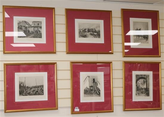 After Alphonse De Neuville, six photo lithographs, military scenes, 30 x 24cm